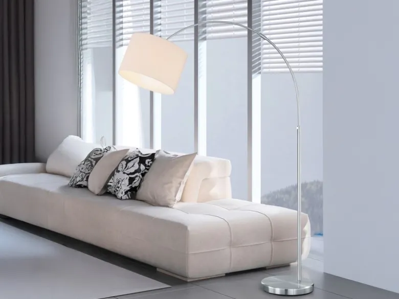 Große Bogenlampe HOTEL E27 Stoffschirm Weiß, höhenverstellbar von 150-215cm