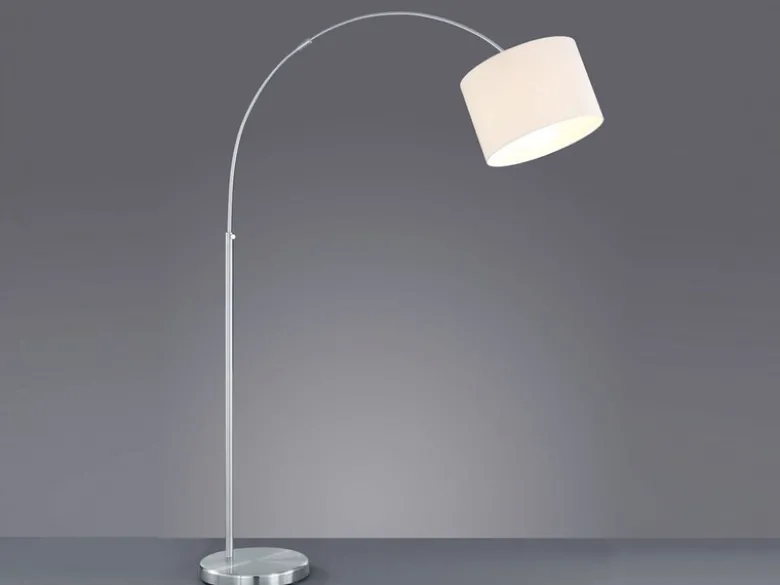 Große Bogenlampe HOTEL E27 Stoffschirm Weiß, höhenverstellbar von 150-215cm