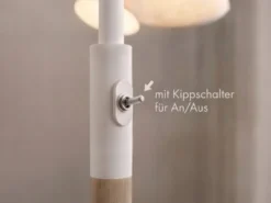 Große Bogenlampe LUVA mit Holzfuß & Stoffschirmen aus Leinen, Höhe 200cm