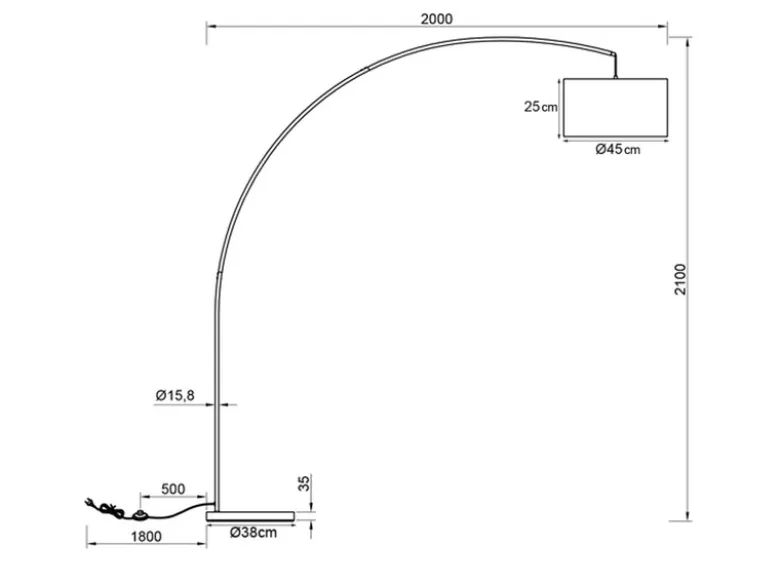 Große Bogenlampe MANSUR Metall Schwarz mit Stoff Lampenschirm Taupe, Höhe 210cm