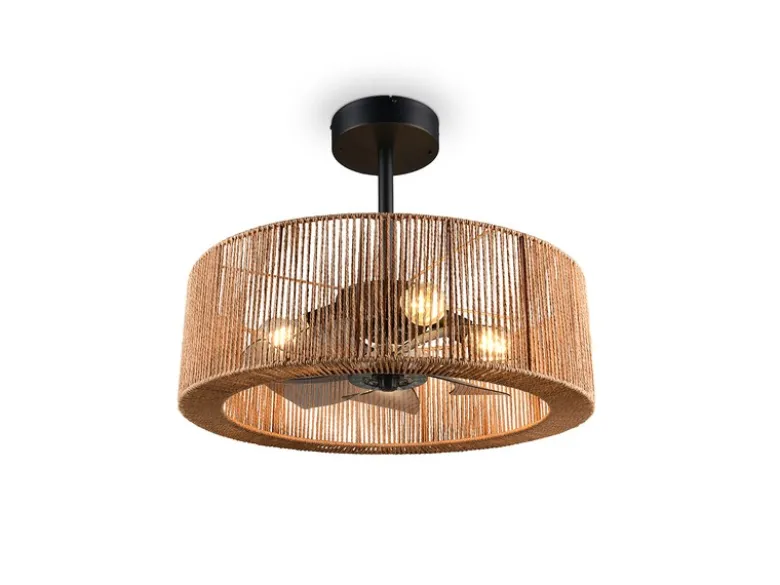 Große Boho LED Deckenleuchte Natur mit Ventilator & Fernbedienung Ø 61cm