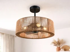Große Boho LED Deckenleuchte Natur mit Ventilator & Fernbedienung Ø 61cm