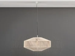 Große Boho LED Pendelleuchte Lampenschirm Baumwolle Beige, Ø 61cm