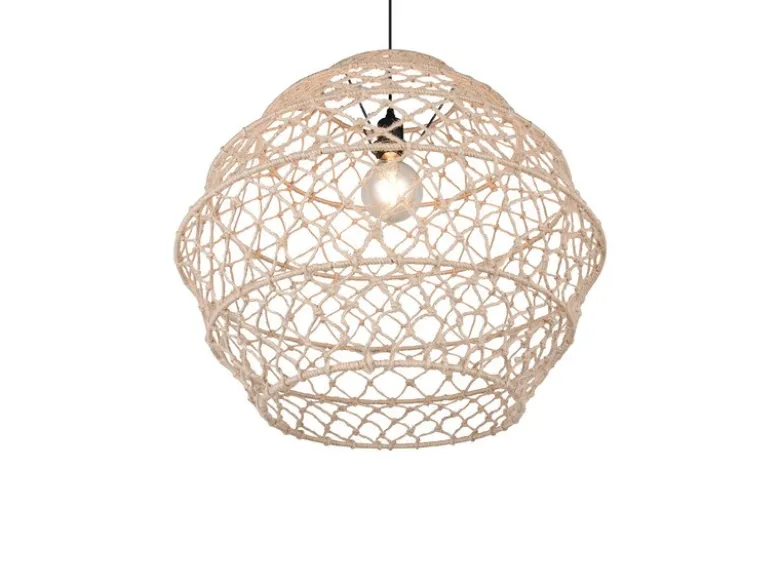 Große Boho Pendelleuchte HIVE mit Lampenschirm geflochten Hanfseil, Ø 60cm