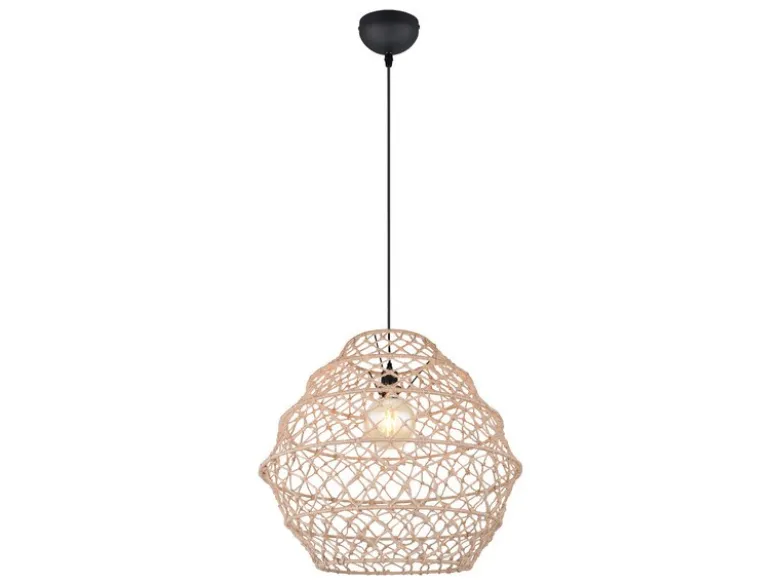 Große Boho Pendelleuchte HIVE mit Lampenschirm geflochten Hanfseil, Ø 60cm