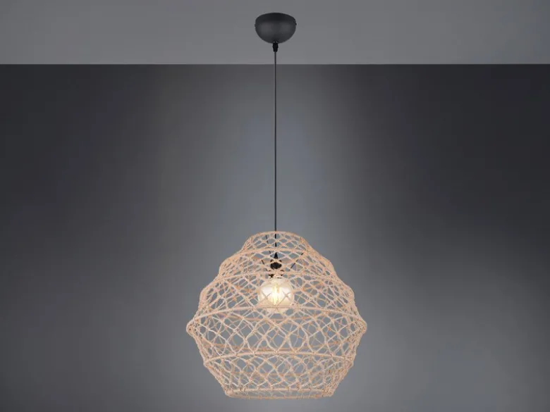Große Boho Pendelleuchte HIVE mit Lampenschirm geflochten Hanfseil, Ø 60cm