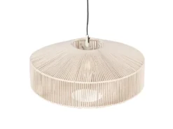 Große Boho Pendelleuchte SVEA Lampenschirm aus Baumwolle Beige, Ø 61cm