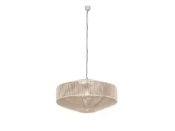 Große Boho Pendelleuchte SVEA Lampenschirm aus Baumwolle Beige, Ø 61cm