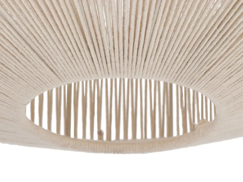Große Boho Pendelleuchte SVEA Lampenschirm aus Baumwolle Beige, Ø 61cm
