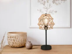 Große Boho Tischlampe HIVE Lampenschirm geflochten aus Hanfseil, Höhe 42cm