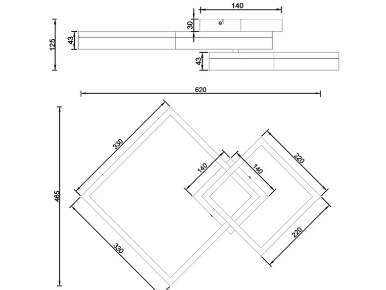 Große Deckenleuchte CAMINO Schwarz mit 2 LED Leuchteinheiten, Breite 62cm