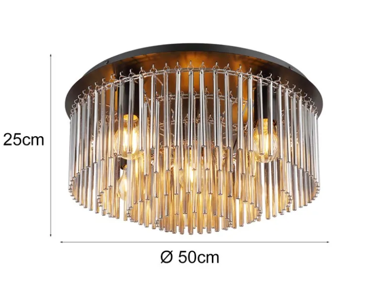 Große Deckenleuchte GORLEY mit Rauchglas Stäben Kristalloptik, Ø 50cm