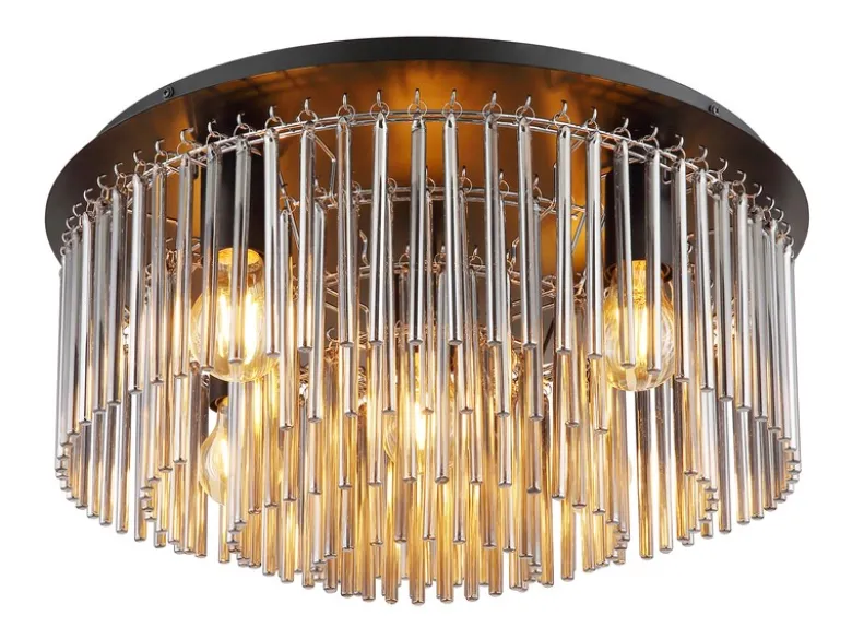 Große Deckenleuchte GORLEY mit Rauchglas Stäben Kristalloptik, Ø 50cm