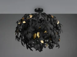 Große Deckenleuchte LEAVY mit Blätter Lampenschirm Schwarz Gold, Ø 70cm