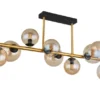 Große Deckenleuchte RIHA Messing-Schwarz 9-flammig Glaskugeln Bernstein, B: 87cm