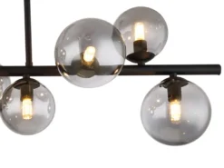 Große Deckenleuchte RIHA Schwarz 9-flammig mit Glaskugeln Rauchglas, B: 87cm