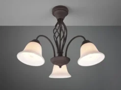 Große Deckenleuchte RUSTICA 3-flammig in Rostoptik mit Glasschirmen, Ø 55cm