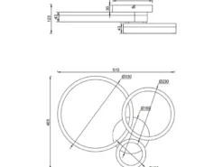 Große Deckenleuchte SCOPE mit drei LED Ringen in Weiß, Breite 51cm