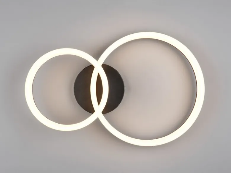 Große Deckenleuchte SCOPE Schwarz mit zwei LED Ringen in Weiß, Breite 51cm