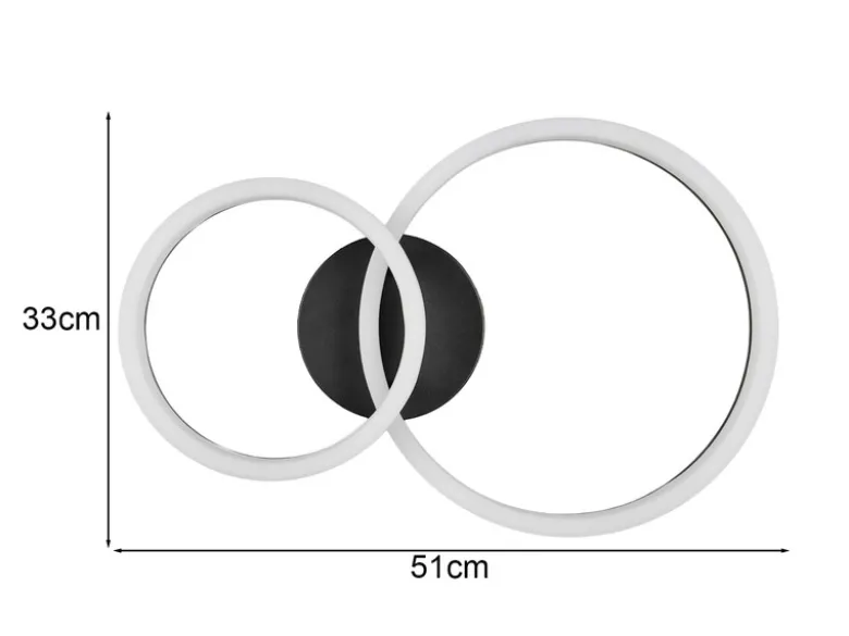 Große Deckenleuchte SCOPE Schwarz mit zwei LED Ringen in Weiß, Breite 51cm