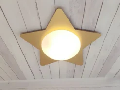 Große Deckenleuchte Stern fürs Kinderzimmer MDF Holz in Gold, E27, B 53cm