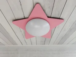 Große Deckenleuchte Stern fürs Kinderzimmer MDF Holz in Pastellrosé, E27, B 53cm
