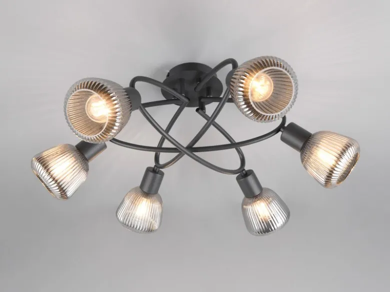 Große Deckenleuchte TARIFA 6-flammig mit Glasschirmen Chrom bedampft, Ø 59cm