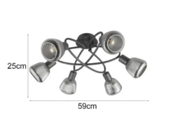Große Deckenleuchte TARIFA 6-flammig mit Glasschirmen Chrom bedampft, Ø 59cm