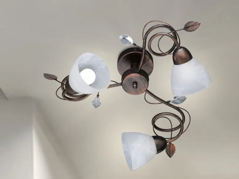 Große Deckenleuchte TRADITIO 3-flammig Landhausstil mit Glasschirmen, Ø 61cm