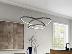 Große dimmbare LED Pendelleuchte DARVIN Schwarz, Breite 84cm