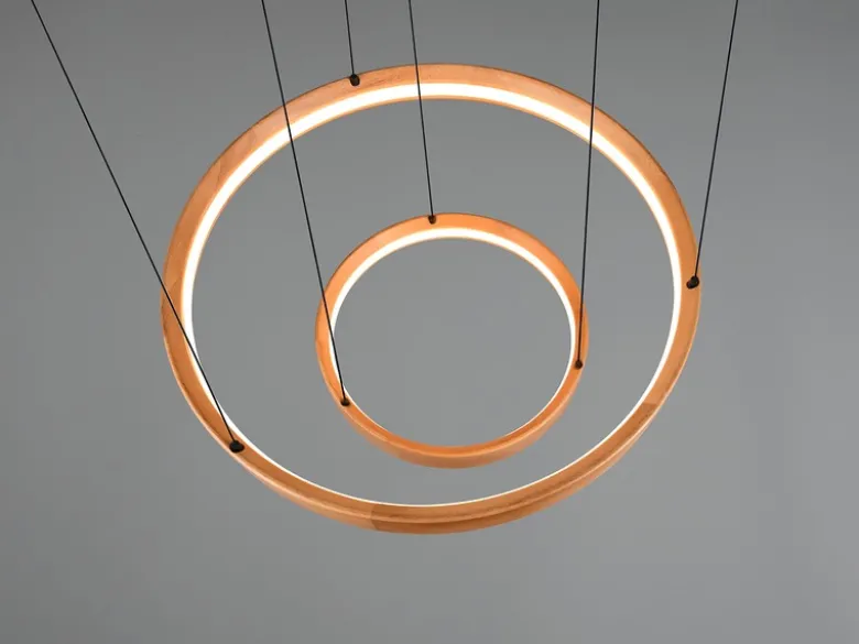 Große dimmbare LED Ring Pendelleuchte LYNWOOD mit Naturholz Ø 60cm