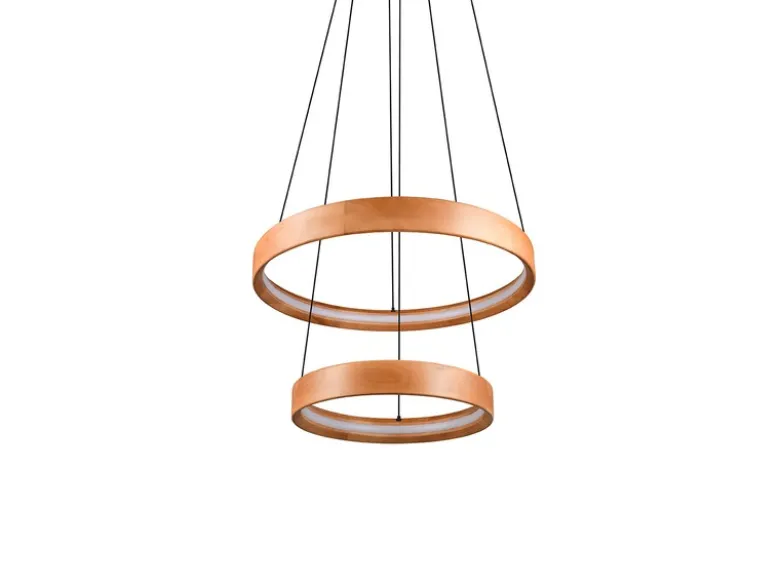Große dimmbare LED Ring Pendelleuchte LYNWOOD mit Naturholz Ø 60cm