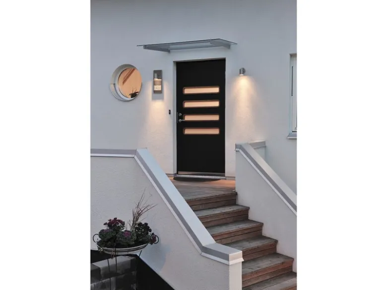 Große Hausnummernleuchte MODENA, Außenwandleuchte Downlight, Silber
