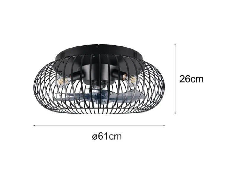Große Industrial LED Deckenleuchte mit Ventilator & Fernbedienung Ø 61cm