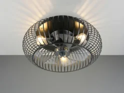 Große Industrial LED Deckenleuchte mit Ventilator & Fernbedienung Ø 61cm