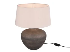 Große Keramik Tischleuchte LOU Braun mit Stoffschirm in Beige, Höhe 46cm
