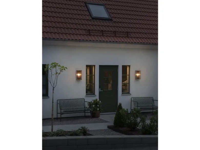 Große LED Außenwandlaterne aus Messing mit Klarglas, Höhe 40cm