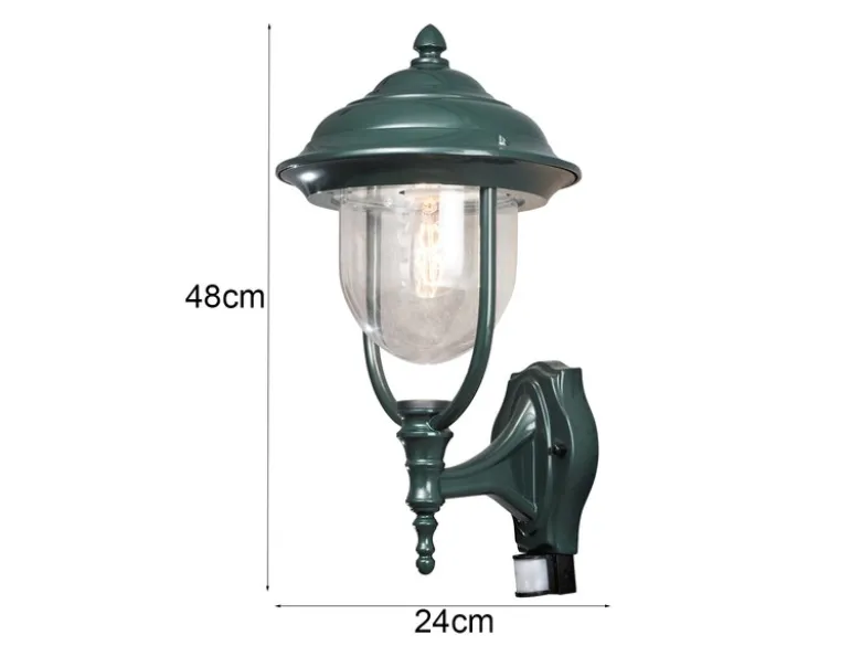 Große LED Außenwandleuchte im Landhausstil Grün mit Bewegungsmelder, Höhe 48cm