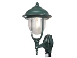 Große LED Außenwandleuchte im Landhausstil Grün mit Bewegungsmelder, Höhe 48cm