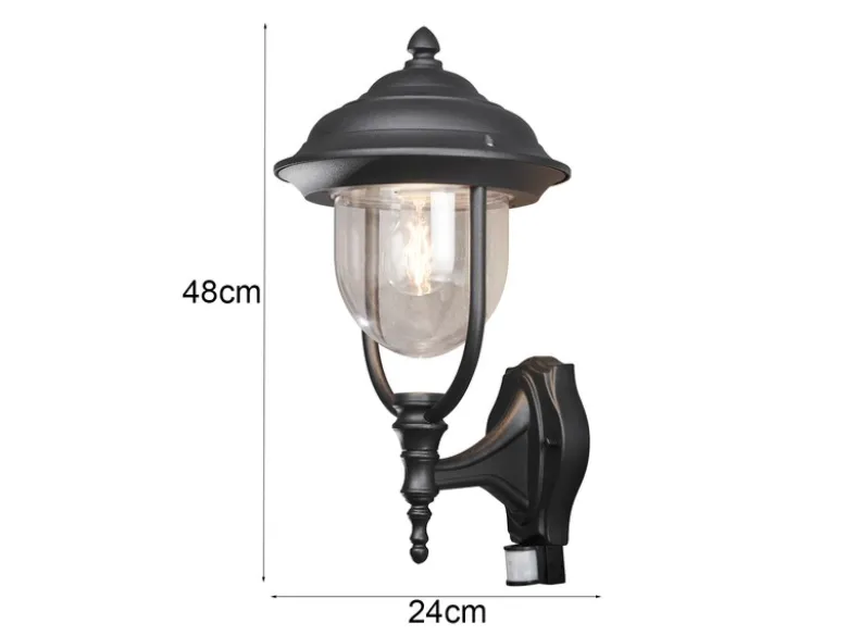 Große LED Außenwandleuchte im Landhausstil Schwarz mit Bewegungsmelder Höhe 48cm