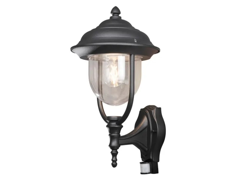 Große LED Außenwandleuchte im Landhausstil Schwarz mit Bewegungsmelder Höhe 48cm