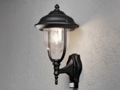 Große LED Außenwandleuchte im Landhausstil Schwarz mit Bewegungsmelder Höhe 48cm