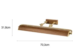 Große LED Bilderleuchte in Holzoptik-Altmessing, verstellbar, Breite 70cm