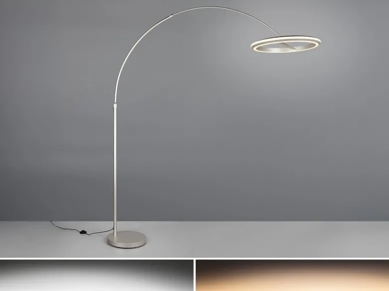 Große LED Bogenlampe AMADOR dimmbar aus Metall Silber, Höhe 205cm