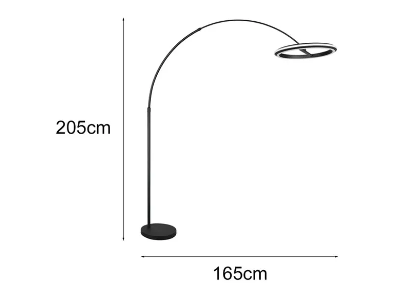 Große LED Bogenlampe AMADOR dimmbar aus Metall Schwarz, Höhe 205cm