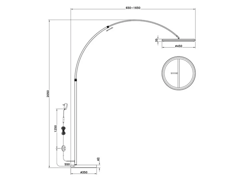 Große LED Bogenlampe AMADOR dimmbar aus Metall Schwarz, Höhe 205cm