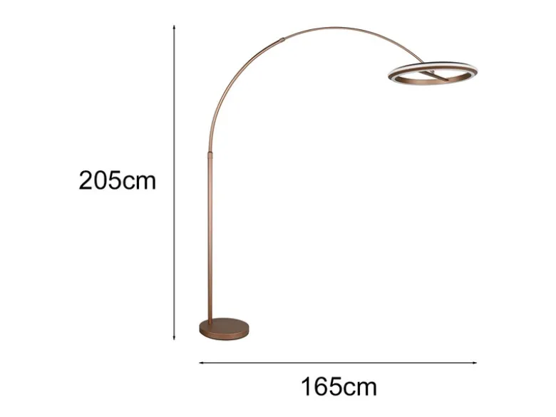 Große LED Bogenlampe AMADOR dimmbar aus Metall Coffee, Höhe 205cm