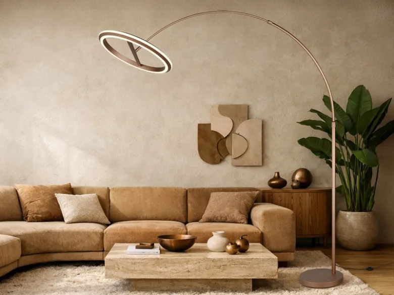 Große LED Bogenlampe AMADOR dimmbar aus Metall Coffee, Höhe 205cm