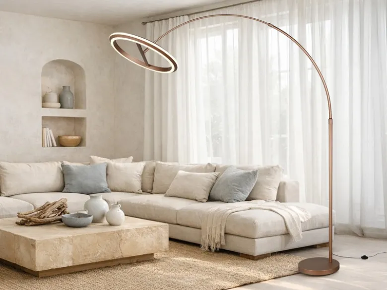Große LED Bogenlampe AMADOR dimmbar aus Metall Coffee, Höhe 205cm