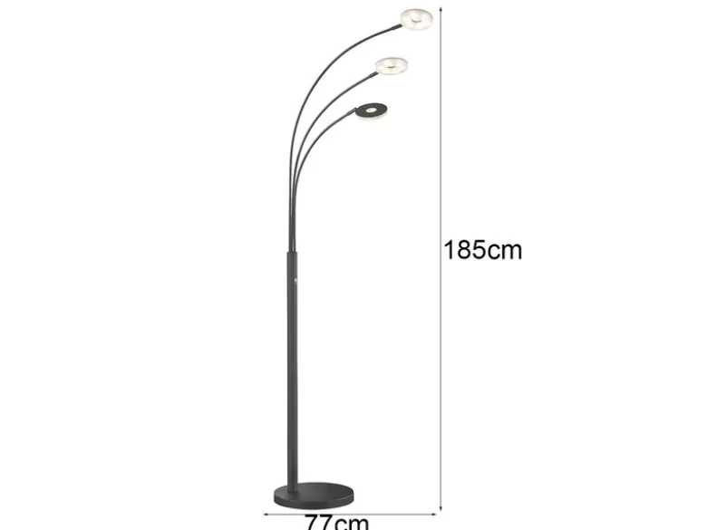 Große LED Bogenlampe DENT dimmbar Design Schwarz, Höhe 185cm